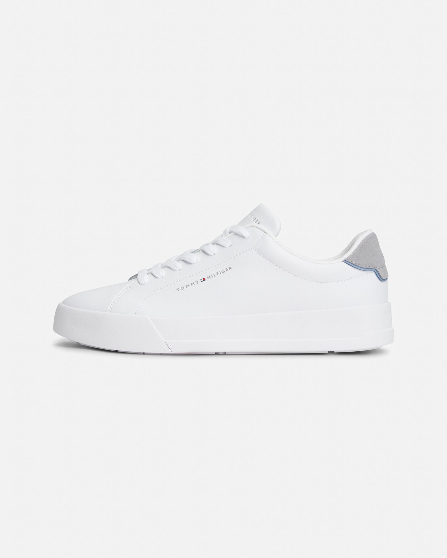 Tommy Hilfiger Court Leather Detail Mens Trainer - White/Universal Grey