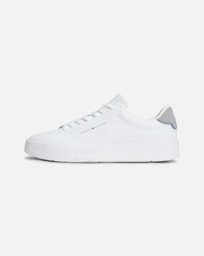 Tommy Hilfiger Court Leather Detail Mens Trainer - White/Universal Grey