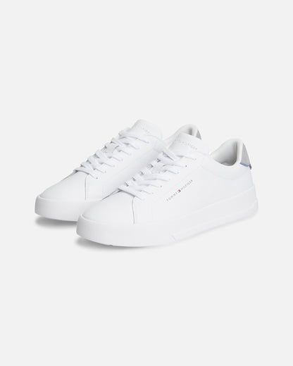 Tommy Hilfiger Court Leather Detail Mens Trainer - White/Universal Grey