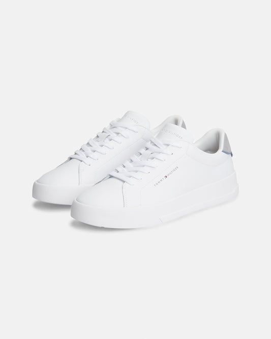 Tommy Hilfiger Court Leather Detail Mens Trainer - White/Universal Grey