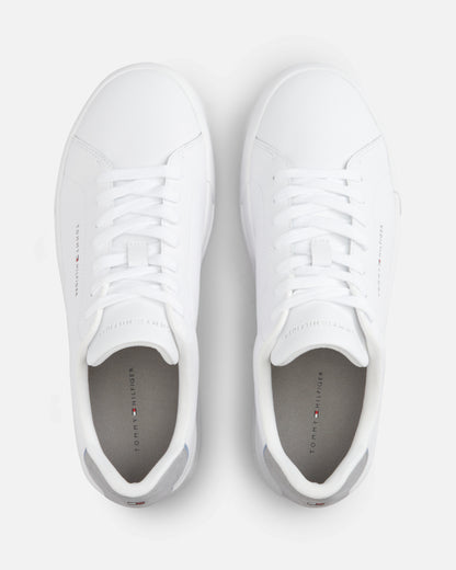 Tommy Hilfiger Court Leather Detail Mens Trainer - White/Universal Grey