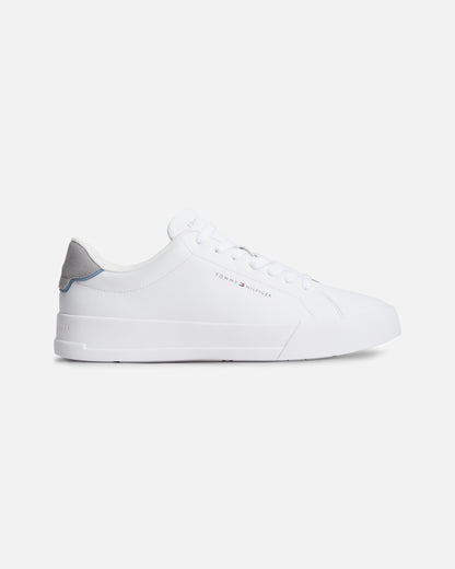 Tommy Hilfiger Court Leather Detail Mens Trainer - White/Universal Grey
