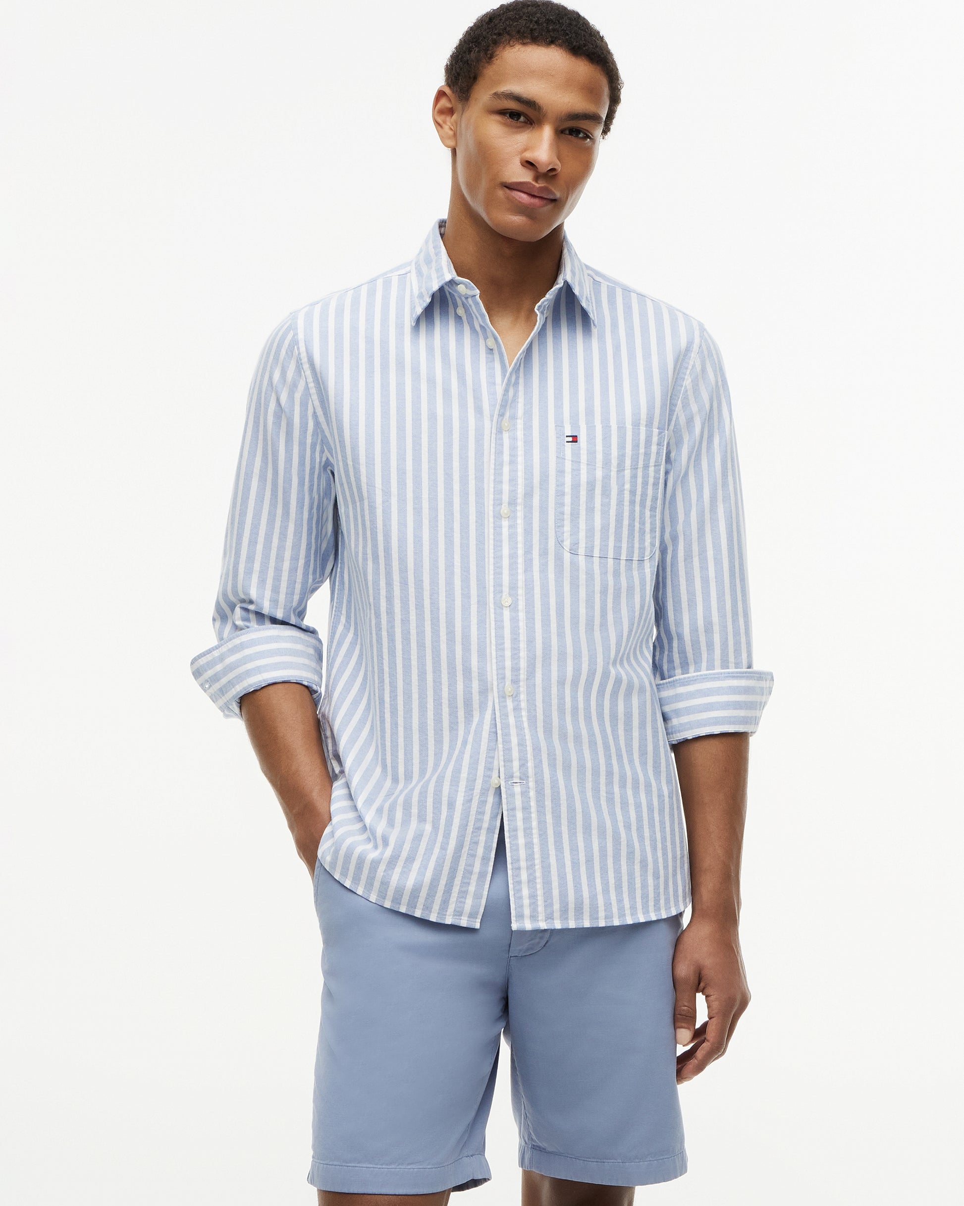 Tommy Hilfiger Heritage Oxford Mens Long Sleeve Striped Shirt - Regal Blue/Stripe | CHO | Designer Mens Long Sleeve Shirts