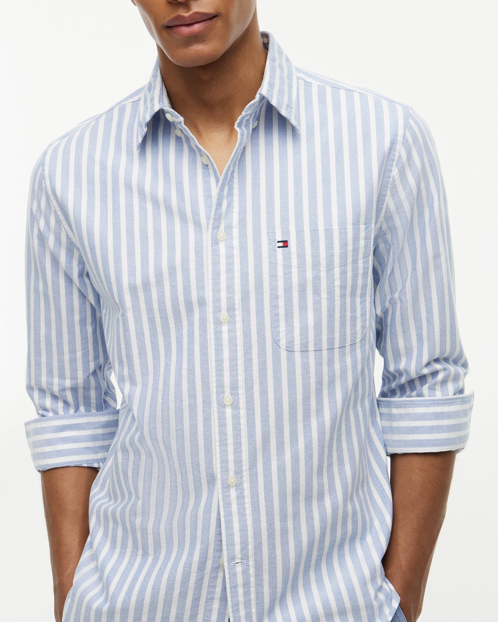 Tommy Hilfiger Heritage Oxford Mens Long Sleeve Striped Shirt - Regal Blue/Stripe | CHO | Designer Mens Long Sleeve Shirts