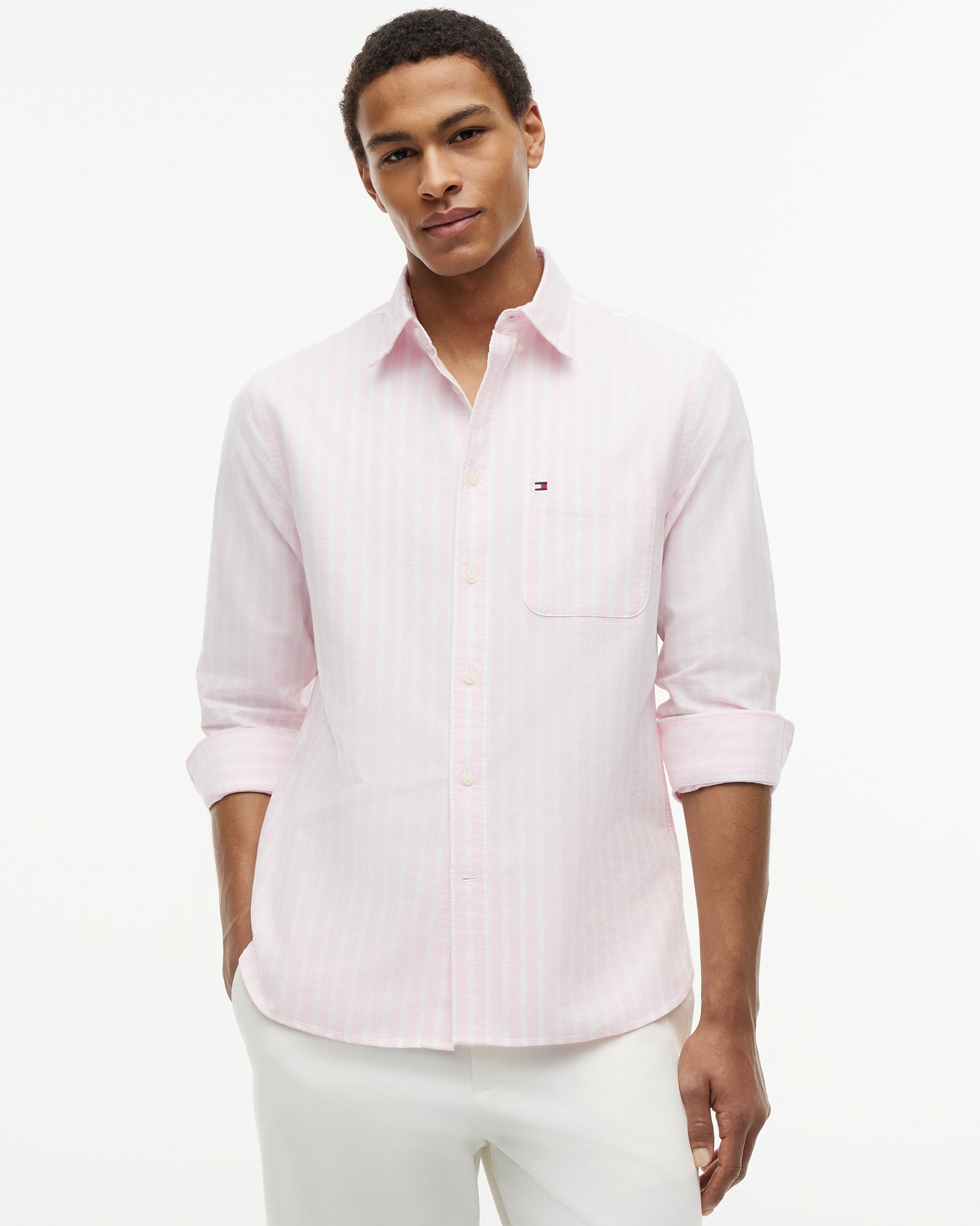 Tommy Hilfiger Heritage Oxford Mens Long Sleeve Striped Shirt - Rose Petal/Stripe | CHO | Designer Mens Long Sleeve Shirts
