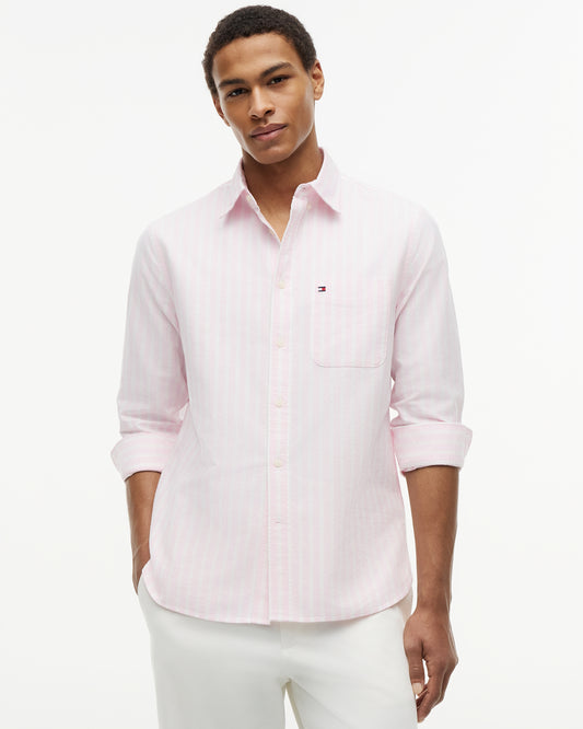 Tommy Hilfiger Heritage Oxford Mens Long Sleeve Striped Shirt - Rose Petal/Stripe