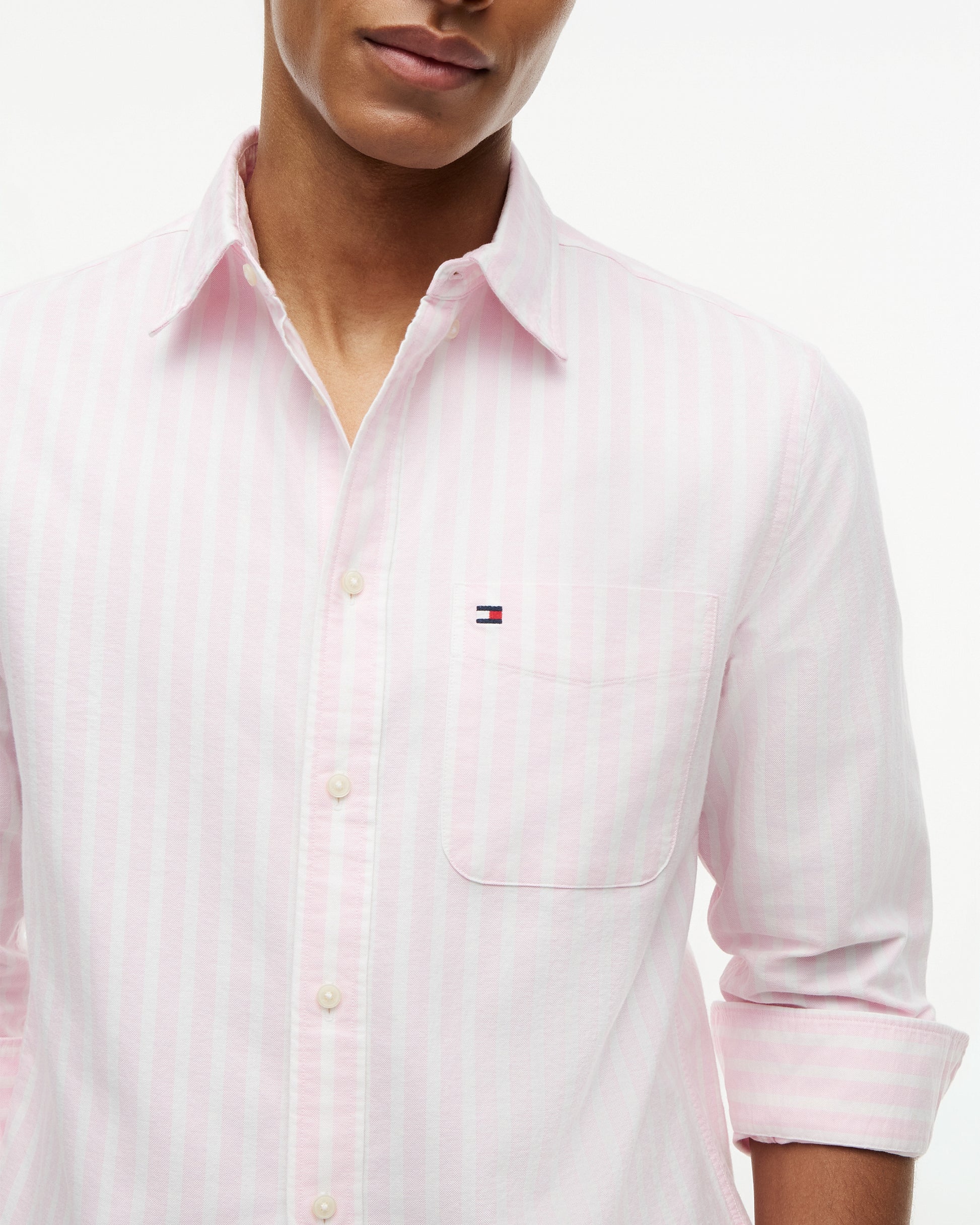 Tommy Hilfiger Heritage Oxford Mens Long Sleeve Striped Shirt - Rose Petal/Stripe | CHO | Designer Mens Long Sleeve Shirts