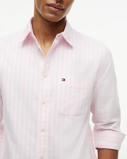 Tommy Hilfiger Heritage Oxford Mens Long Sleeve Striped Shirt - Rose Petal/Stripe | CHO | Designer Mens Long Sleeve Shirts