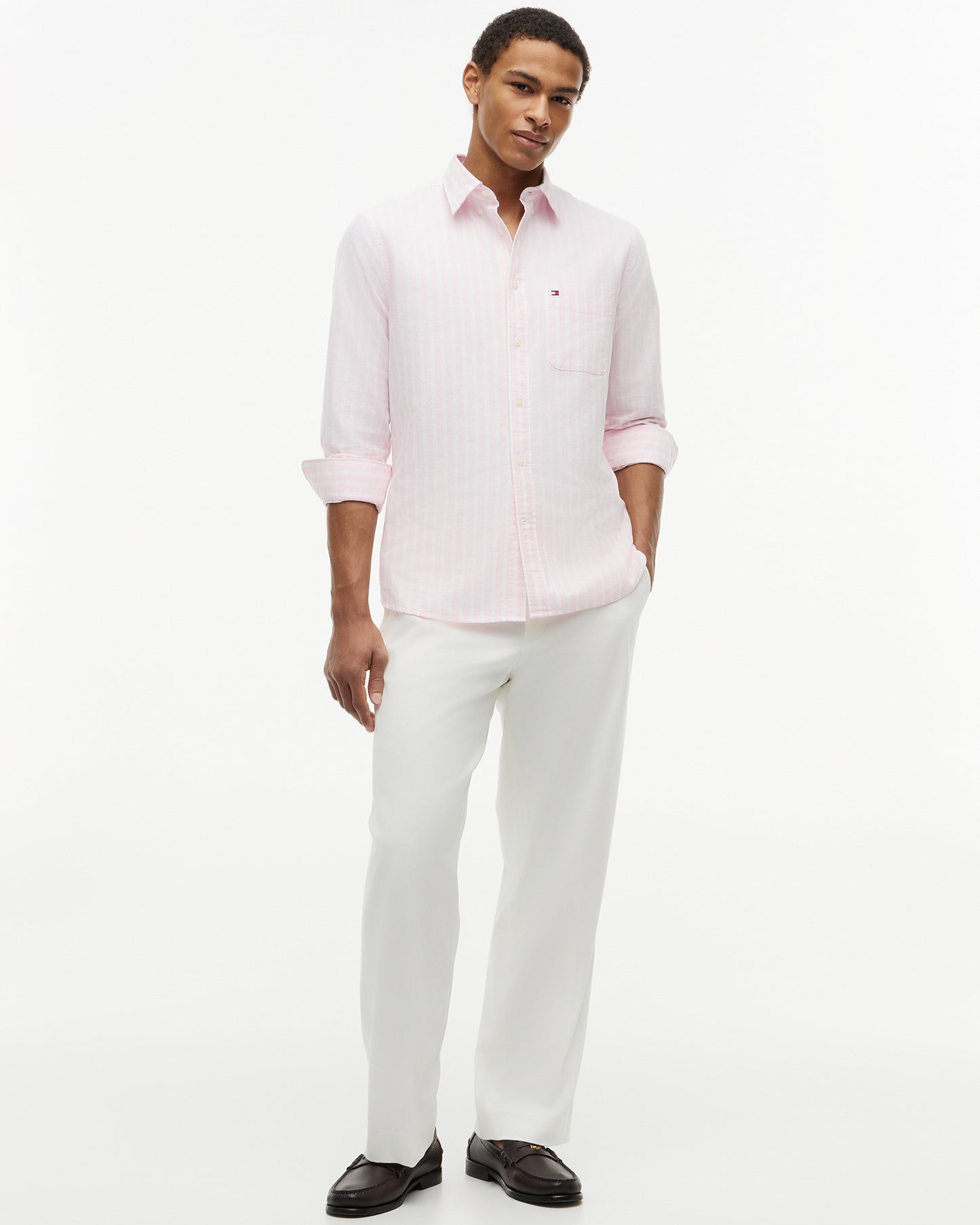 Tommy Hilfiger Heritage Oxford Mens Long Sleeve Striped Shirt - Rose Petal/Stripe | CHO | Designer Mens Long Sleeve Shirts