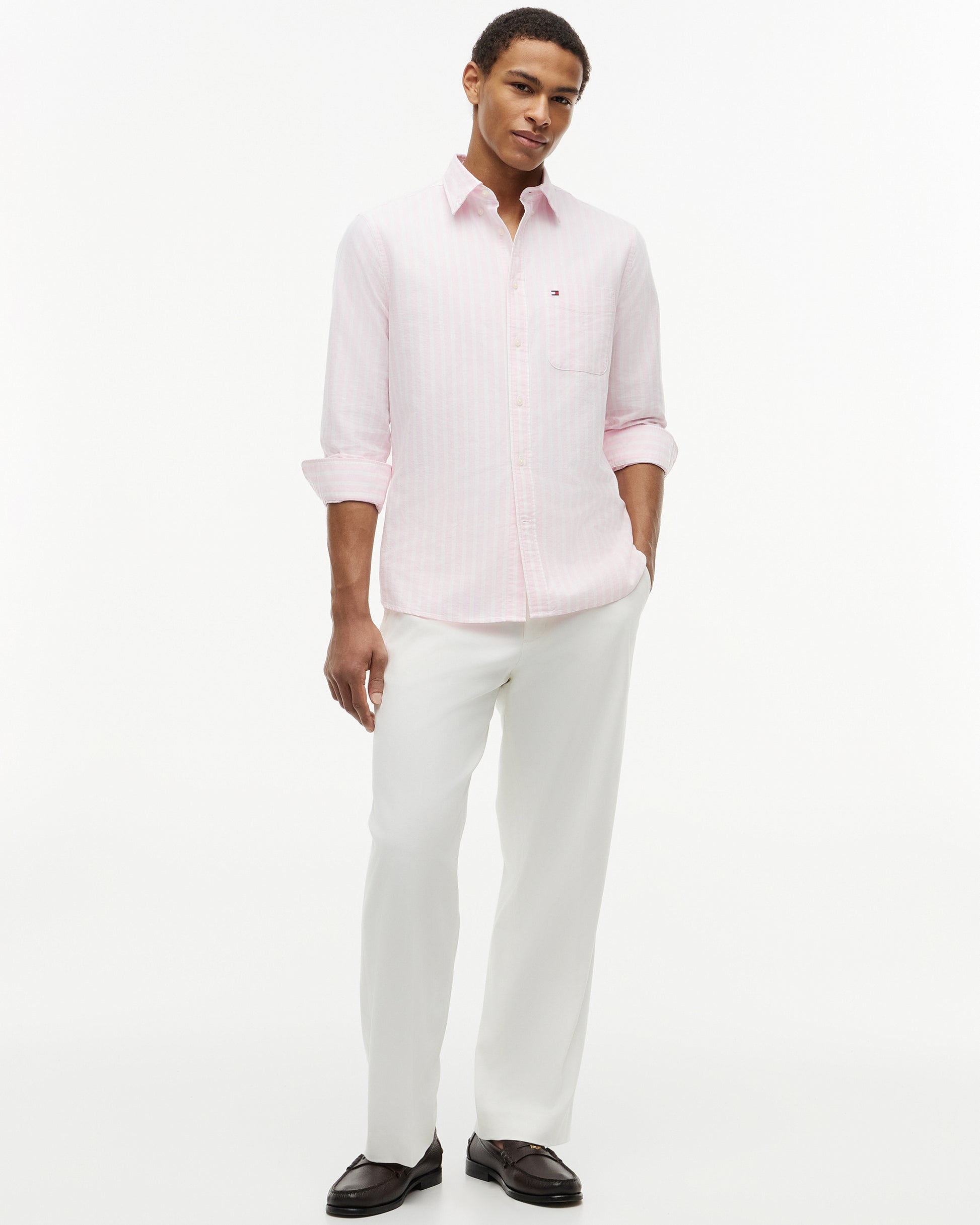 Tommy Hilfiger Heritage Oxford Mens Long Sleeve Striped Shirt - Rose Petal/Stripe | CHO | Designer Mens Long Sleeve Shirts