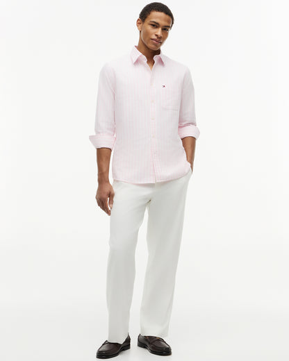 Tommy Hilfiger Heritage Oxford Mens Long Sleeve Striped Shirt - Rose Petal/Stripe | CHO | Designer Mens Long Sleeve Shirts