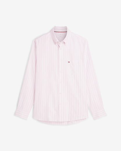 Tommy Hilfiger Heritage Oxford Mens Long Sleeve Striped Shirt - Rose Petal/Stripe | CHO | Designer Mens Long Sleeve Shirts