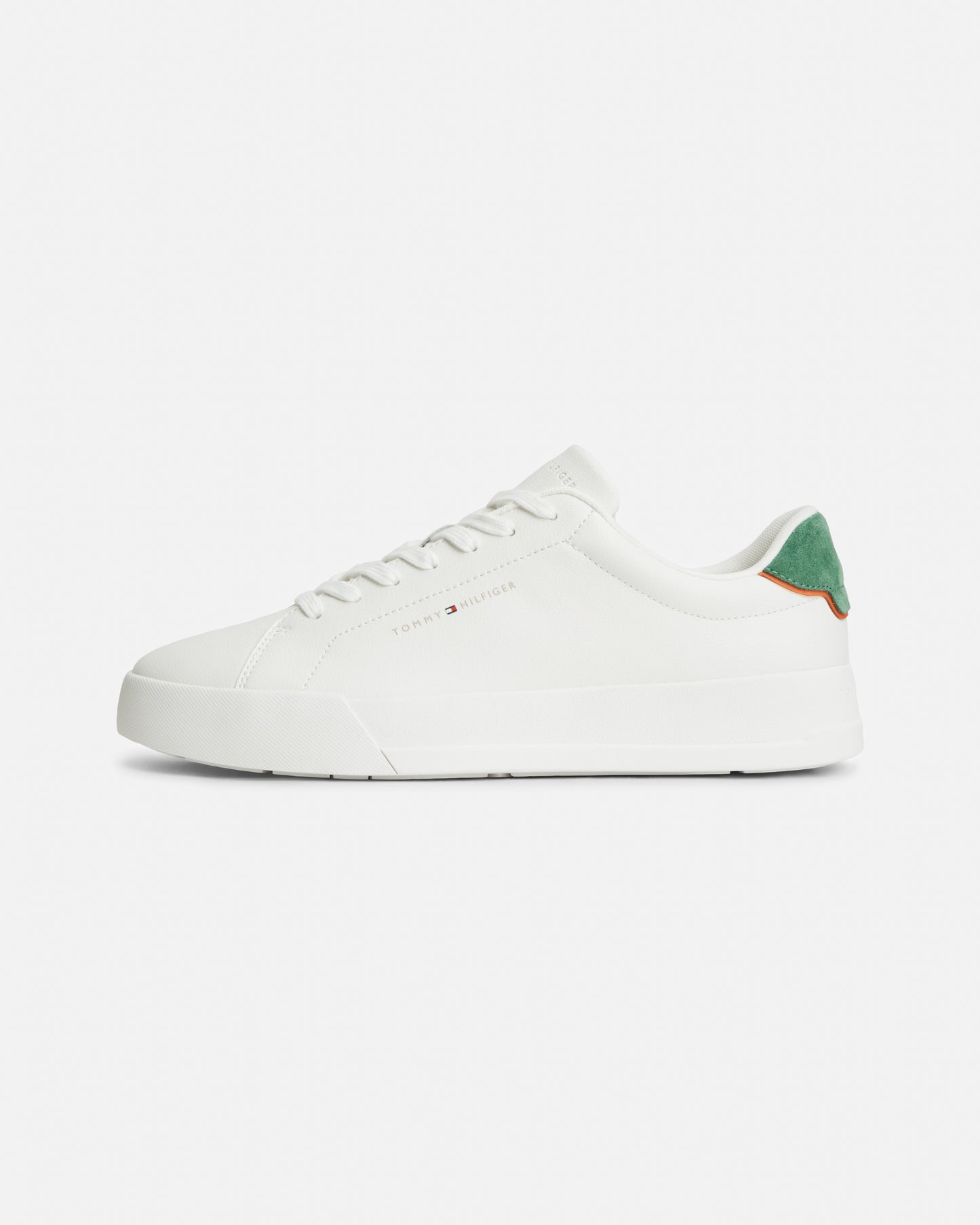 Tommy Hilfiger Court Leather Detail Mens Trainer - Ecru/Street Green | CHO | Designer Mens Trainers