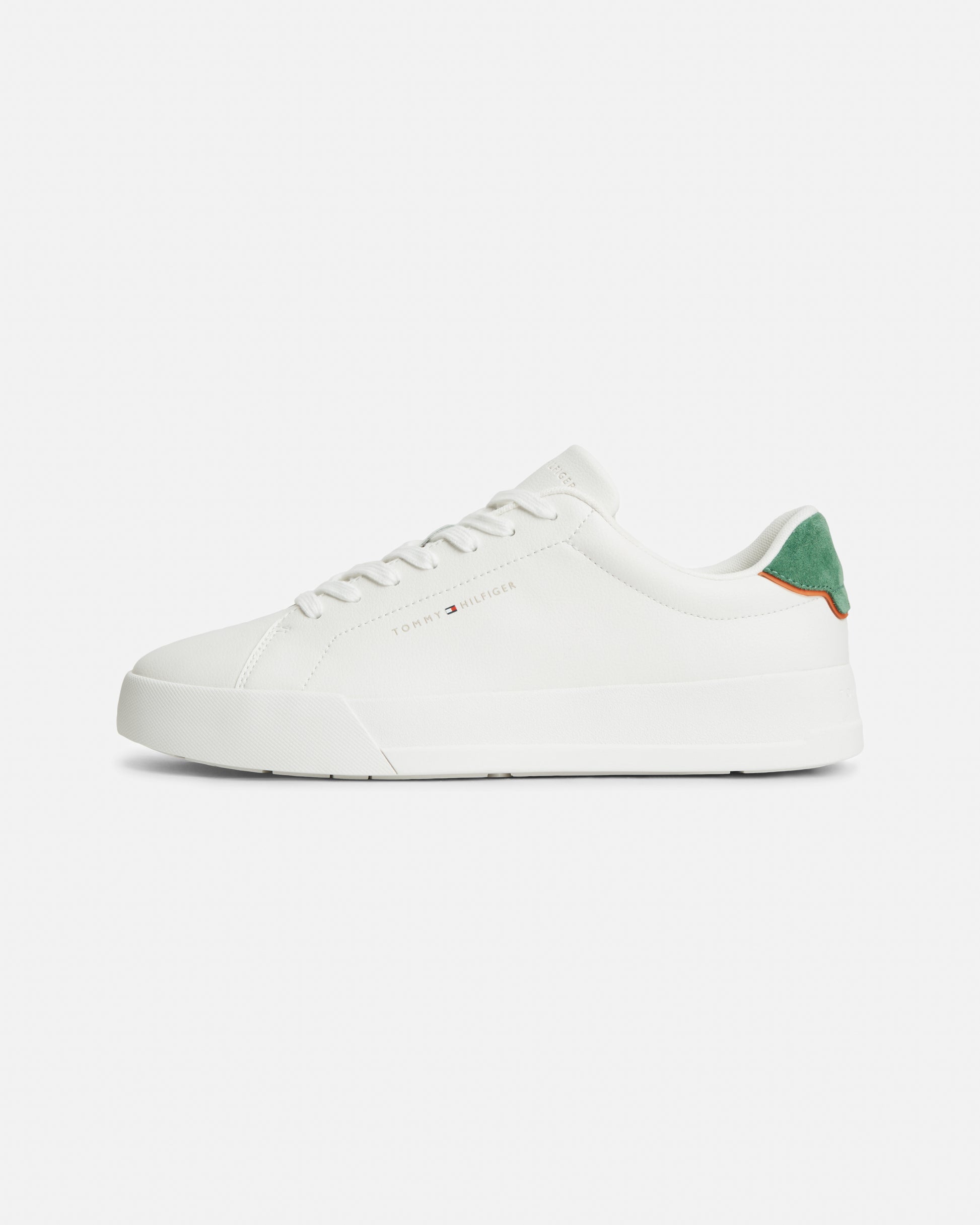 Tommy Hilfiger Court Leather Detail Mens Trainer - Ecru/Street Green | CHO | Designer Mens Trainers