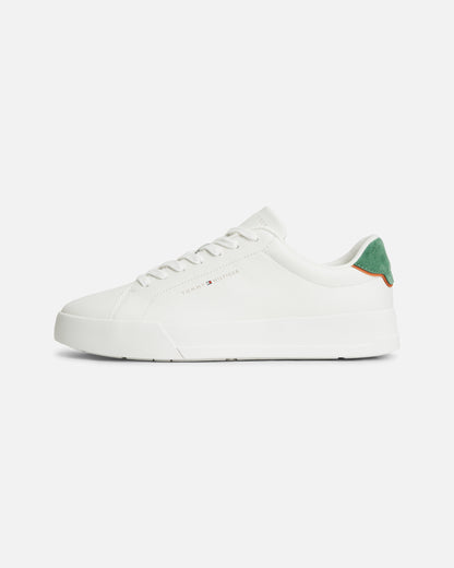 Tommy Hilfiger Court Leather Detail Mens Trainer - Ecru/Street Green | CHO | Designer Mens Trainers