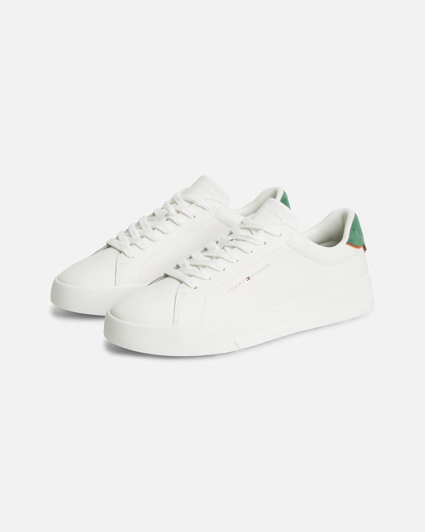 Tommy Hilfiger Court Leather Detail Mens Trainer - Ecru/Street Green | CHO | Designer Mens Trainers