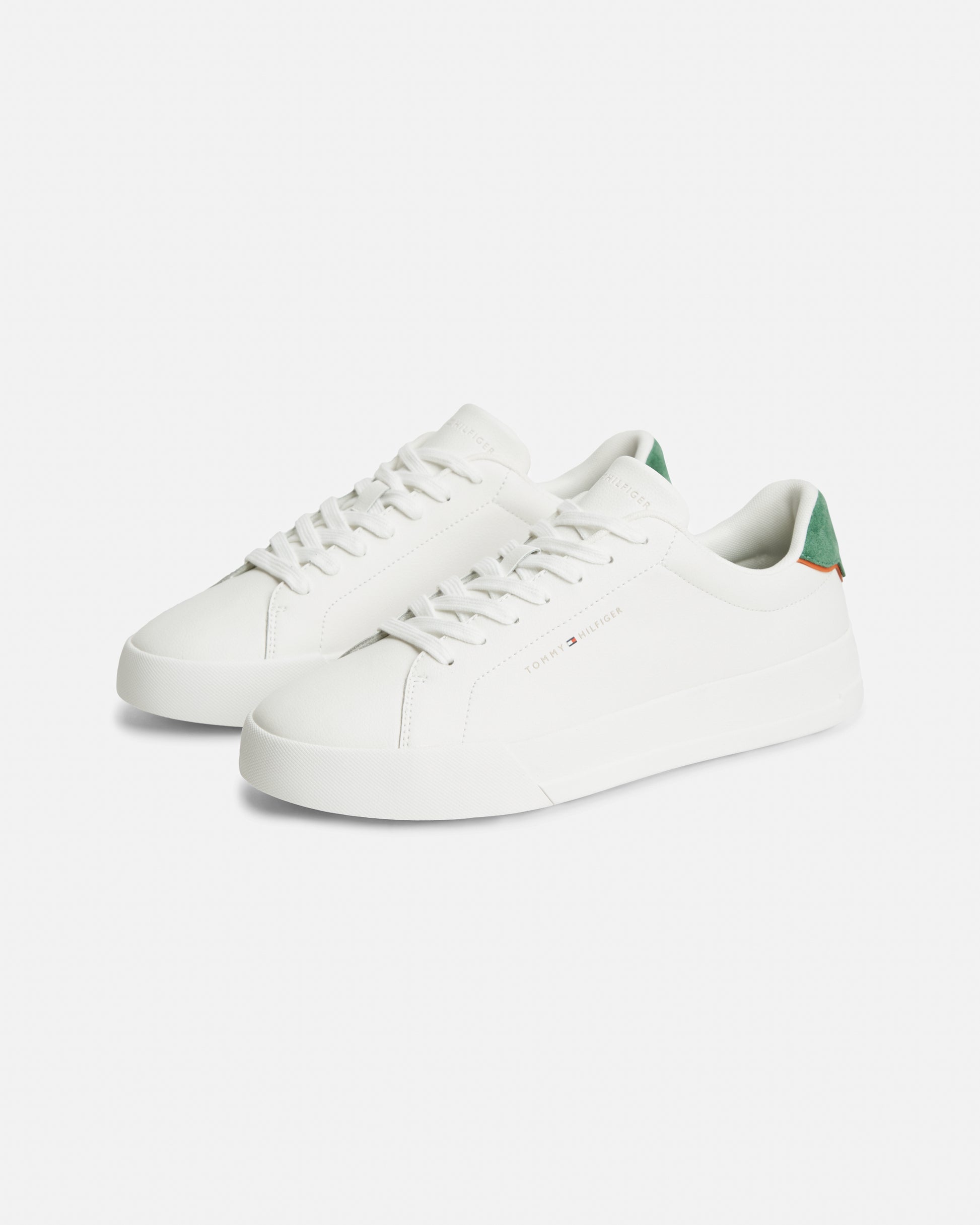 Tommy Hilfiger Court Leather Detail Mens Trainer - Ecru/Street Green | CHO | Designer Mens Trainers