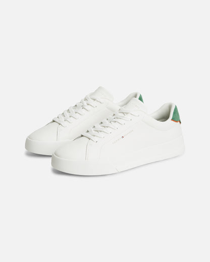Tommy Hilfiger Court Leather Detail Mens Trainer - Ecru/Street Green | CHO | Designer Mens Trainers