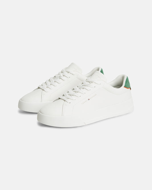 Tommy Hilfiger Court Leather Detail Mens Trainer - Ecru/Street Green