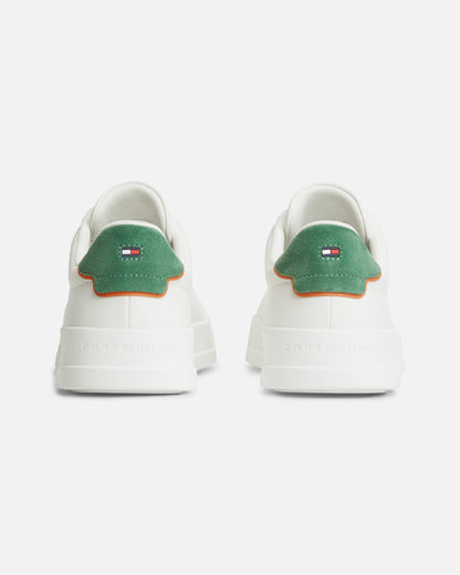 Tommy Hilfiger Court Leather Detail Mens Trainer - Ecru/Street Green | CHO | Designer Mens Trainers