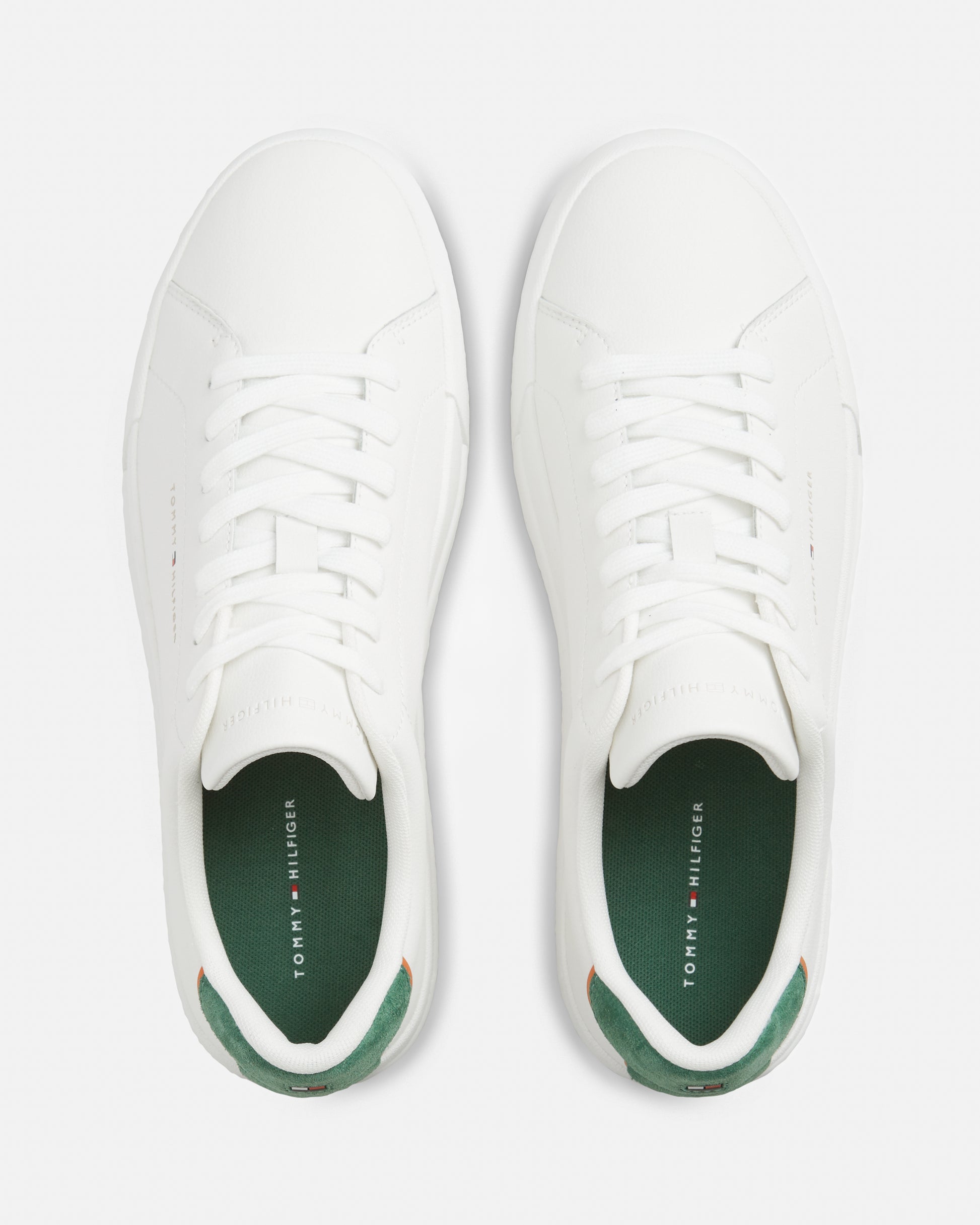 Tommy Hilfiger Court Leather Detail Mens Trainer - Ecru/Street Green | CHO | Designer Mens Trainers