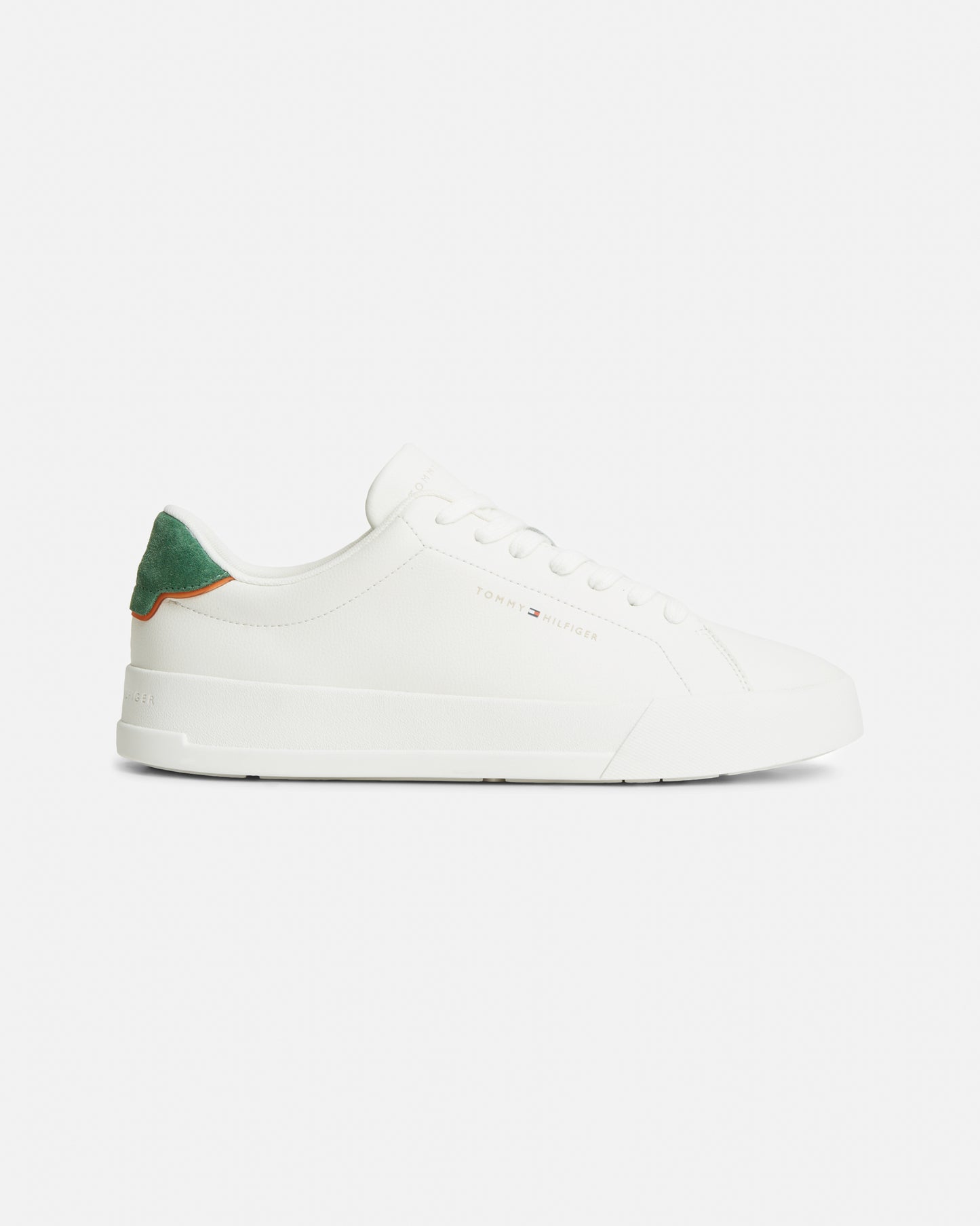 Tommy Hilfiger Court Leather Detail Mens Trainer - Ecru/Street Green | CHO | Designer Mens Trainers