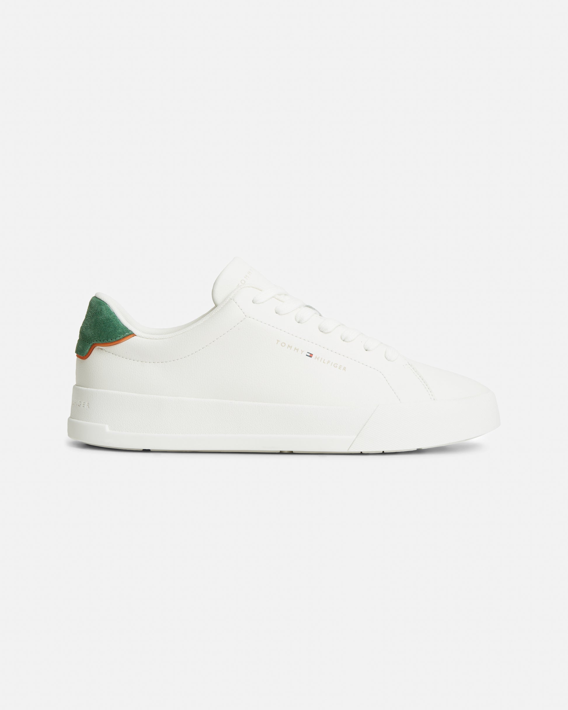 Tommy Hilfiger Court Leather Detail Mens Trainer - Ecru/Street Green | CHO | Designer Mens Trainers