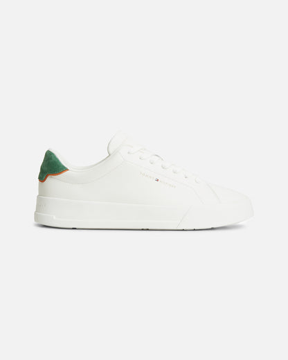 Tommy Hilfiger Court Leather Detail Mens Trainer - Ecru/Street Green | CHO | Designer Mens Trainers