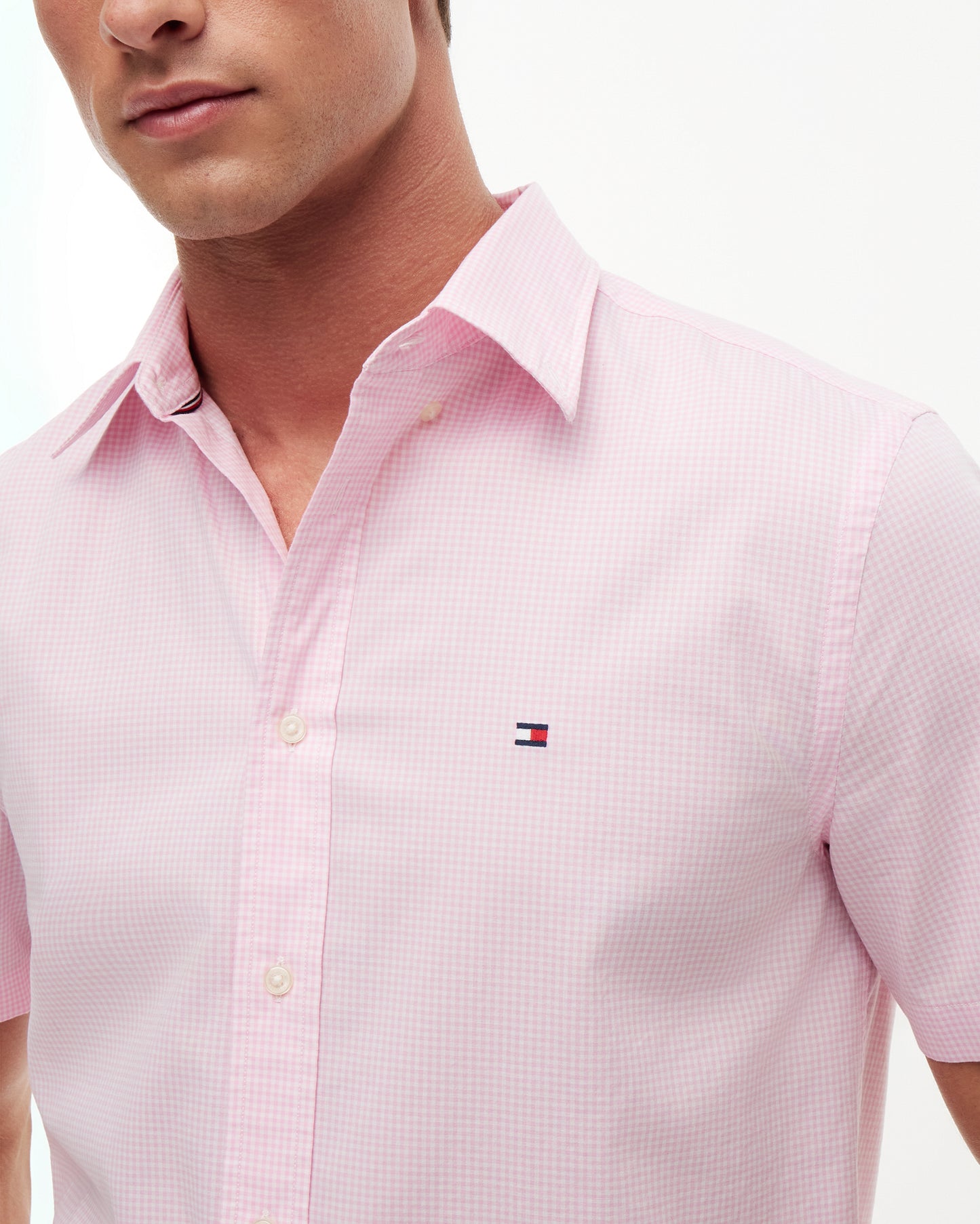 Tommy Hilfiger Flex Poplin Gingham Mens Shirt - Classic Pink/Check | CHO | Designer Mens Shirts