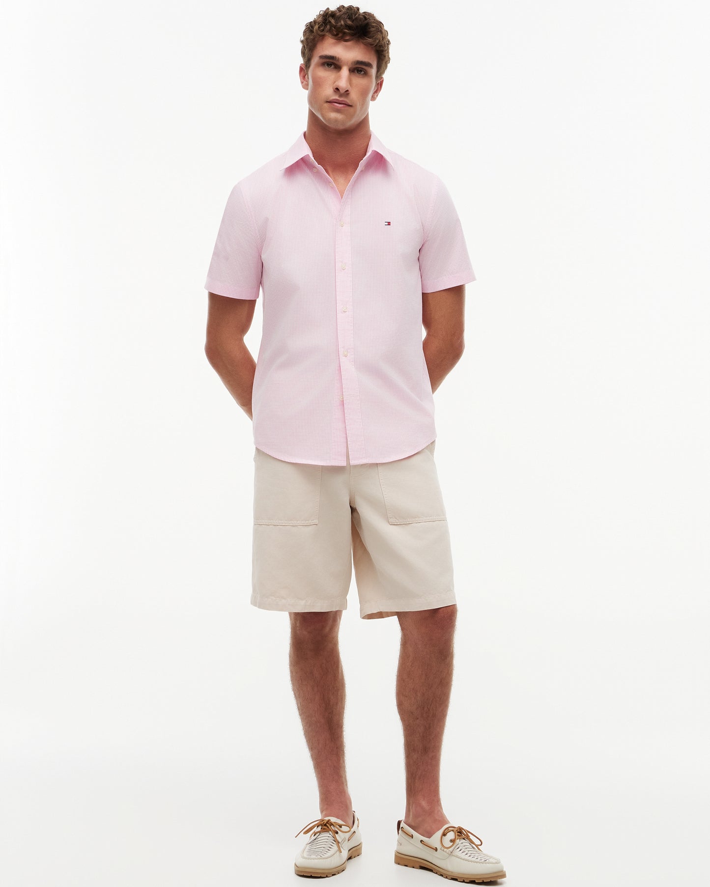 Tommy Hilfiger Flex Poplin Gingham Mens Shirt - Classic Pink/Check | CHO | Designer Mens Shirts