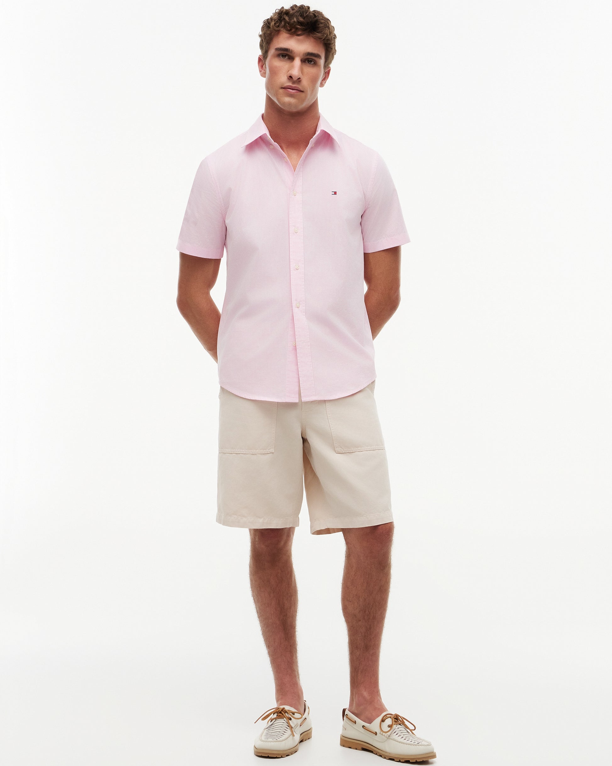Tommy Hilfiger Flex Poplin Gingham Mens Shirt - Classic Pink/Check | CHO | Designer Mens Shirts