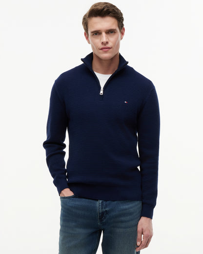 Tommy Hilfiger Seasonal Structure 1/4 Zip Mens Mock Neck Sweatshirt - Carbon Navy | CHO | Designer Mens Sweatshirts