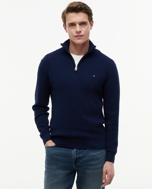 Tommy Hilfiger Seasonal Structure 1/4 Zip Mens Mock Neck Sweatshirt - Carbon Navy