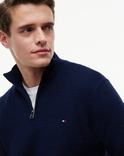 Tommy Hilfiger Seasonal Structure 1/4 Zip Mens Mock Neck Sweatshirt - Carbon Navy | CHO | Designer Mens Sweatshirts