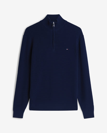 Tommy Hilfiger Seasonal Structure 1/4 Zip Mens Mock Neck Sweatshirt - Carbon Navy | CHO | Designer Mens Sweatshirts