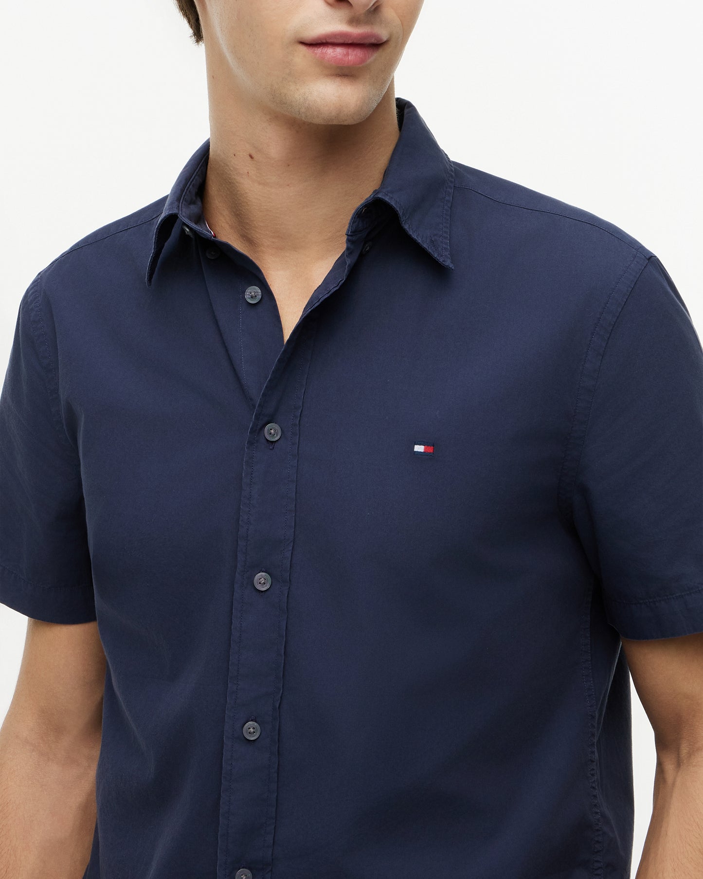 Tommy Hilfiger GMD Poplin Mens Short Sleeve Shirt - Carbon Navy | CHO | Designer Mens Short Sleeve Shirts