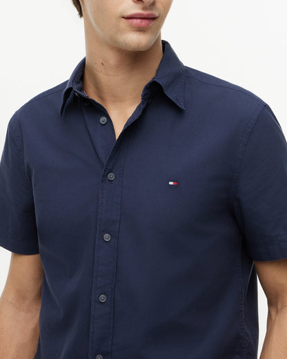 Tommy Hilfiger GMD Poplin Mens Short Sleeve Shirt - Carbon Navy | CHO | Designer Mens Short Sleeve Shirts