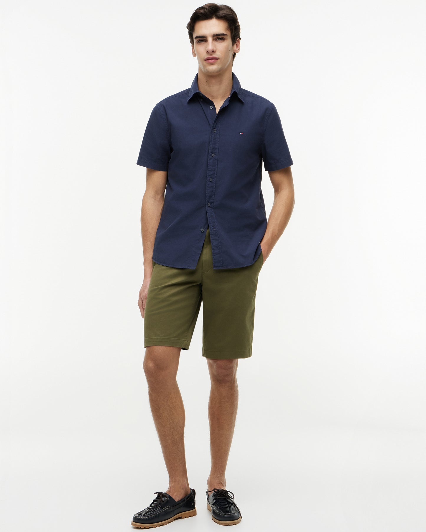 Tommy Hilfiger GMD Poplin Mens Short Sleeve Shirt - Carbon Navy | CHO | Designer Mens Short Sleeve Shirts