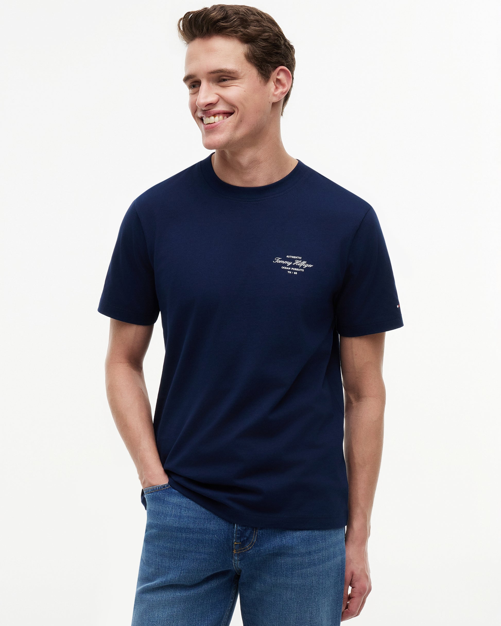 Tommy Hilfiger Nautical Back Photo Mens T - Shirt - Carbon Navy | CHO | Designer Mens Graphic T - Shirts