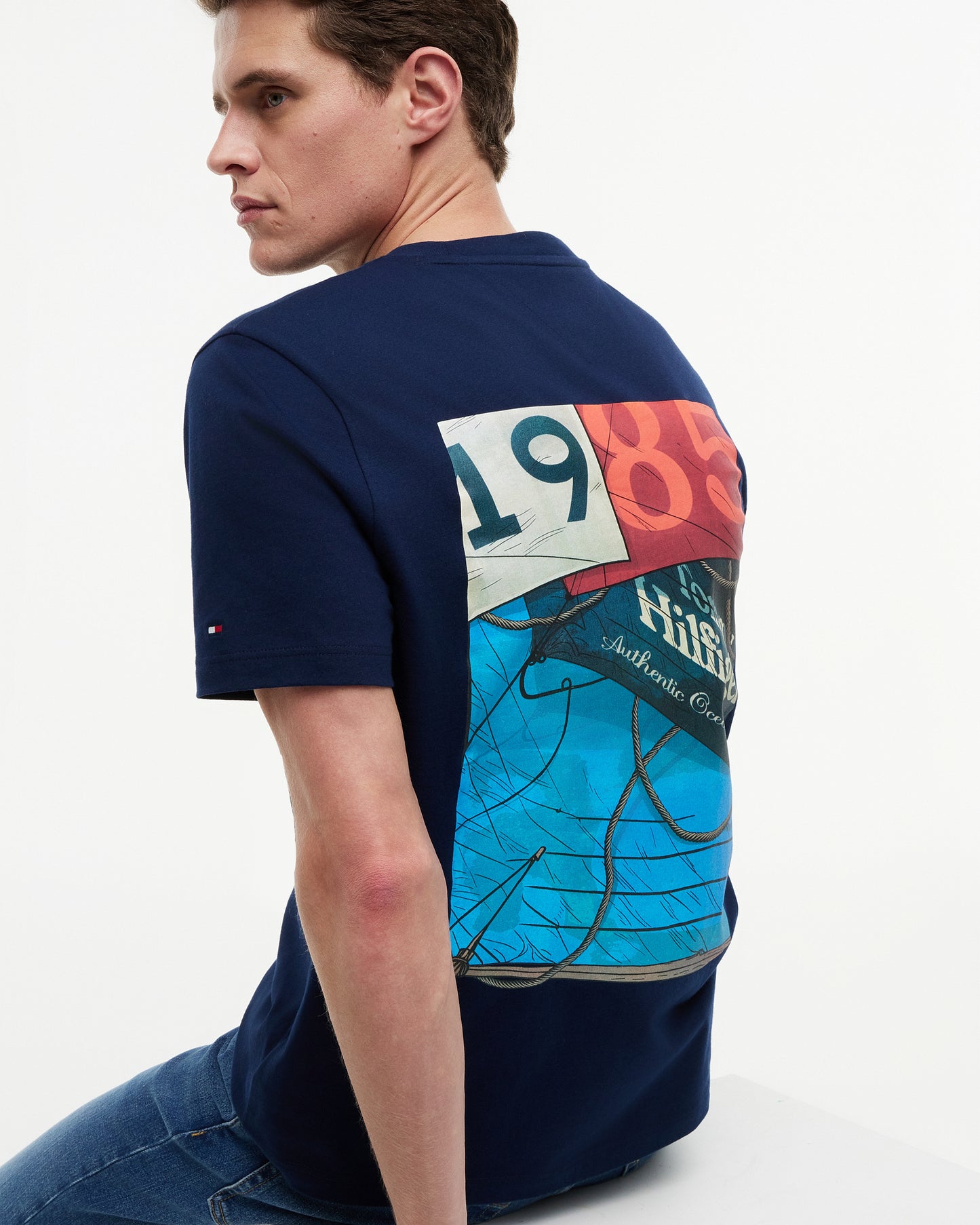 Tommy Hilfiger Nautical Back Photo Mens T - Shirt - Carbon Navy | CHO | Designer Mens Graphic T - Shirts