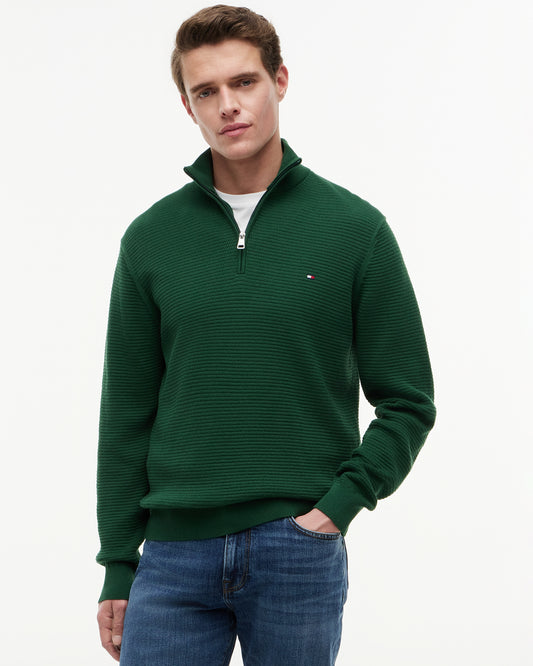 Tommy Hilfiger Seasonal Structure 1/4 Zip Mens Mock Neck Sweatshirt - Street Green