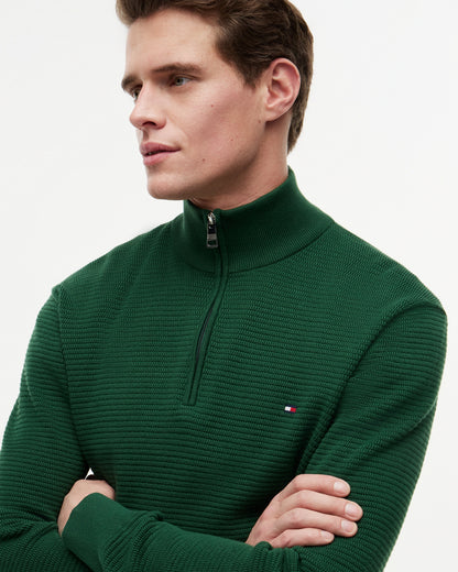 Tommy Hilfiger Seasonal Structure 1/4 Zip Mens Mock Neck Sweatshirt - Street Green | CHO | Designer Mens Sweatshirts