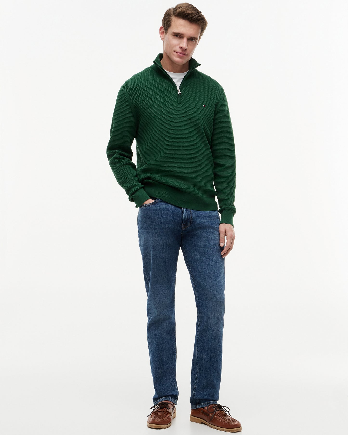 Tommy Hilfiger Seasonal Structure 1/4 Zip Mens Mock Neck Sweatshirt - Street Green | CHO | Designer Mens Sweatshirts