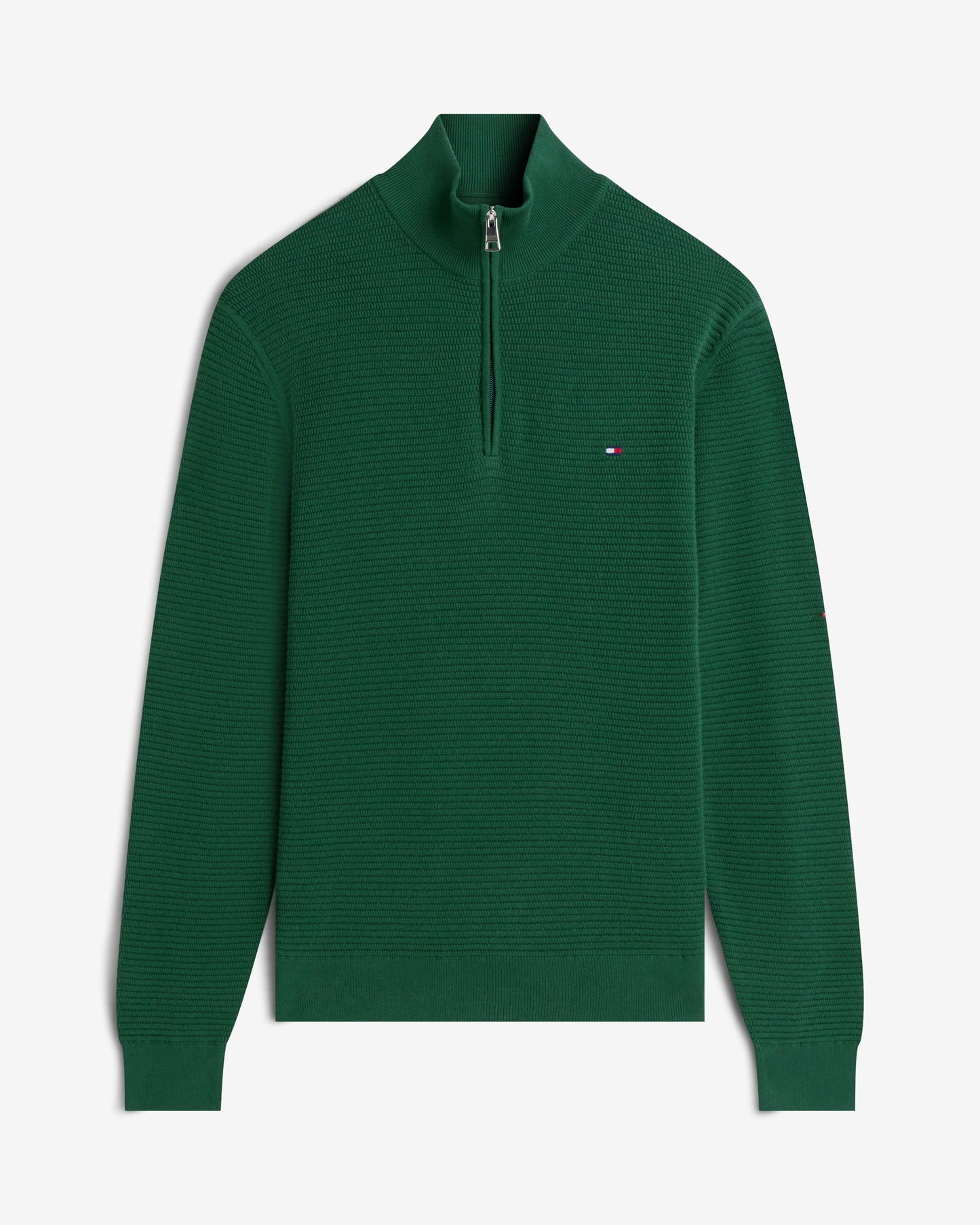 Tommy Hilfiger Seasonal Structure 1/4 Zip Mens Mock Neck Sweatshirt - Street Green | CHO | Designer Mens Sweatshirts