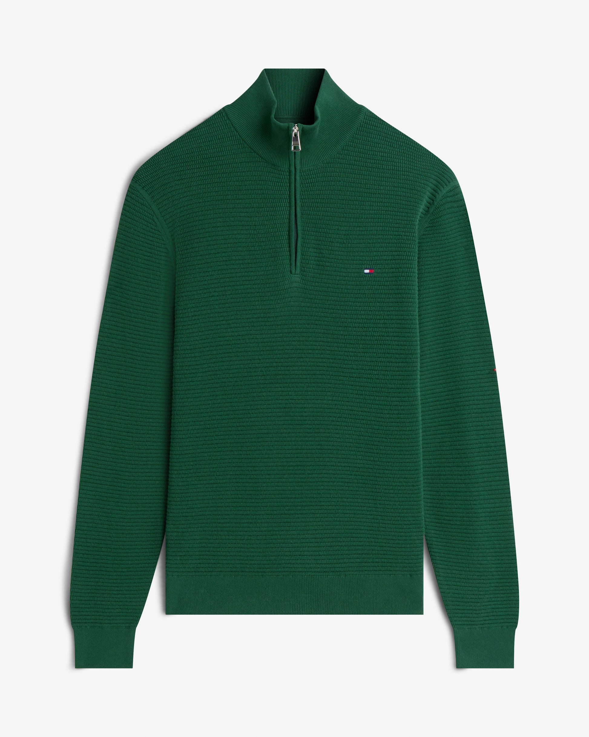 Tommy Hilfiger Seasonal Structure 1/4 Zip Mens Mock Neck Sweatshirt - Street Green | CHO | Designer Mens Sweatshirts