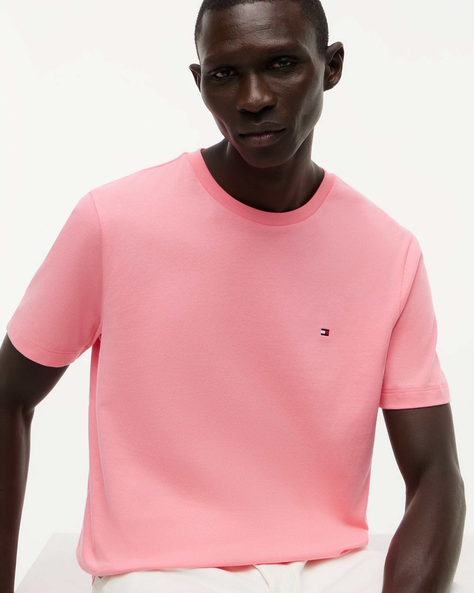 Tommy Hilfiger Essential Seasonal Regular Fit Solid Mens T - Shirt - Doll Pink | CHO | Designer Mens Short Sleeve T - Shirts & Tops