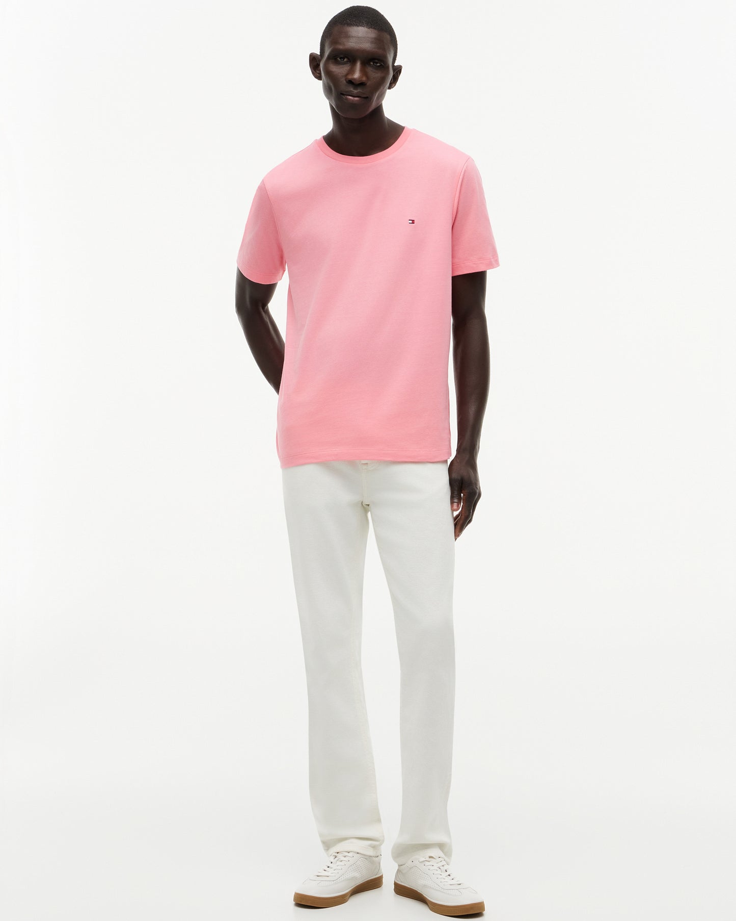 Tommy Hilfiger Essential Seasonal Regular Fit Solid Mens T - Shirt - Doll Pink | CHO | Designer Mens Short Sleeve T - Shirts & Tops