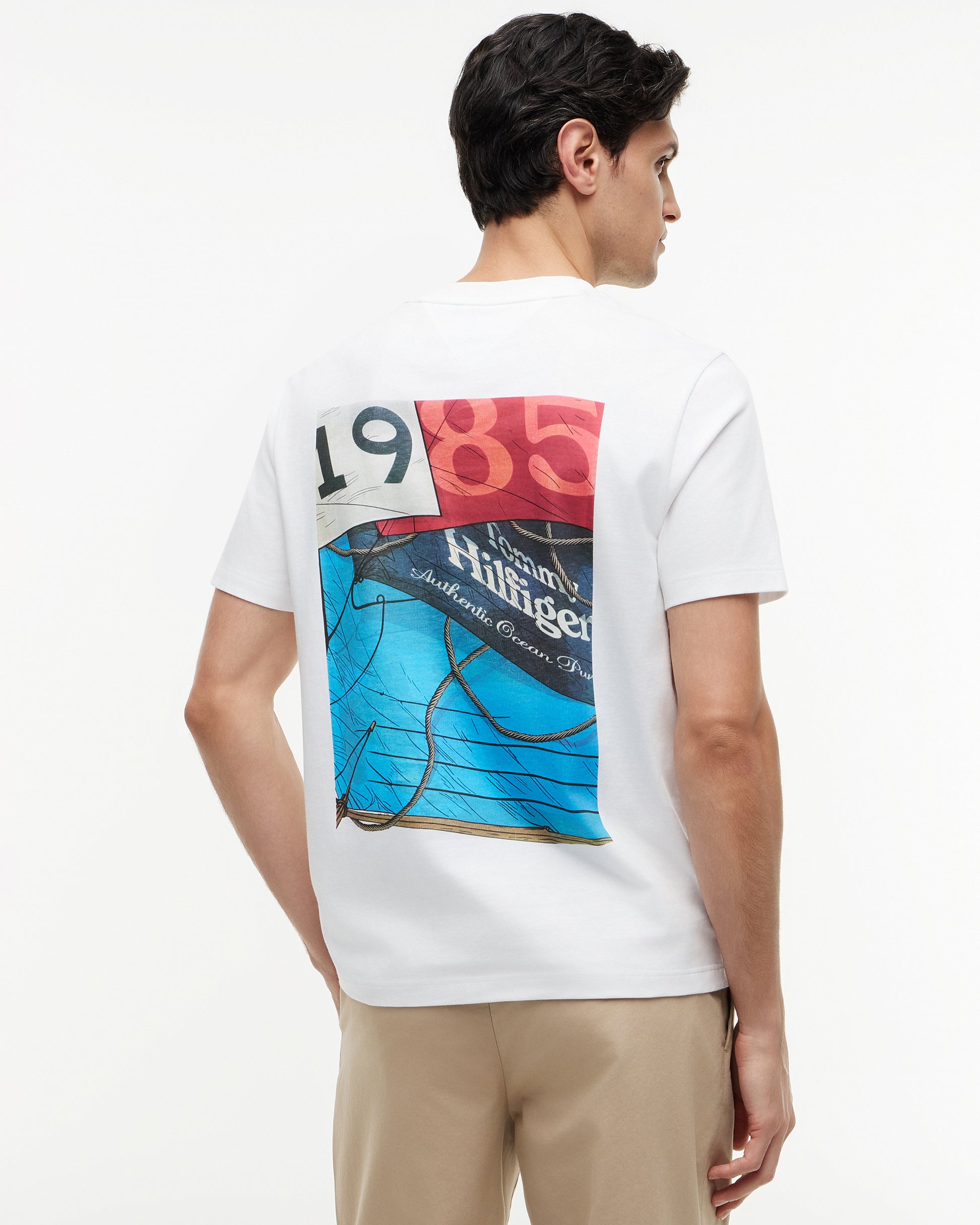 Tommy Hilfiger Nautical Back Photo Mens T - Shirt - White | CHO | Designer Mens Graphic T - Shirts