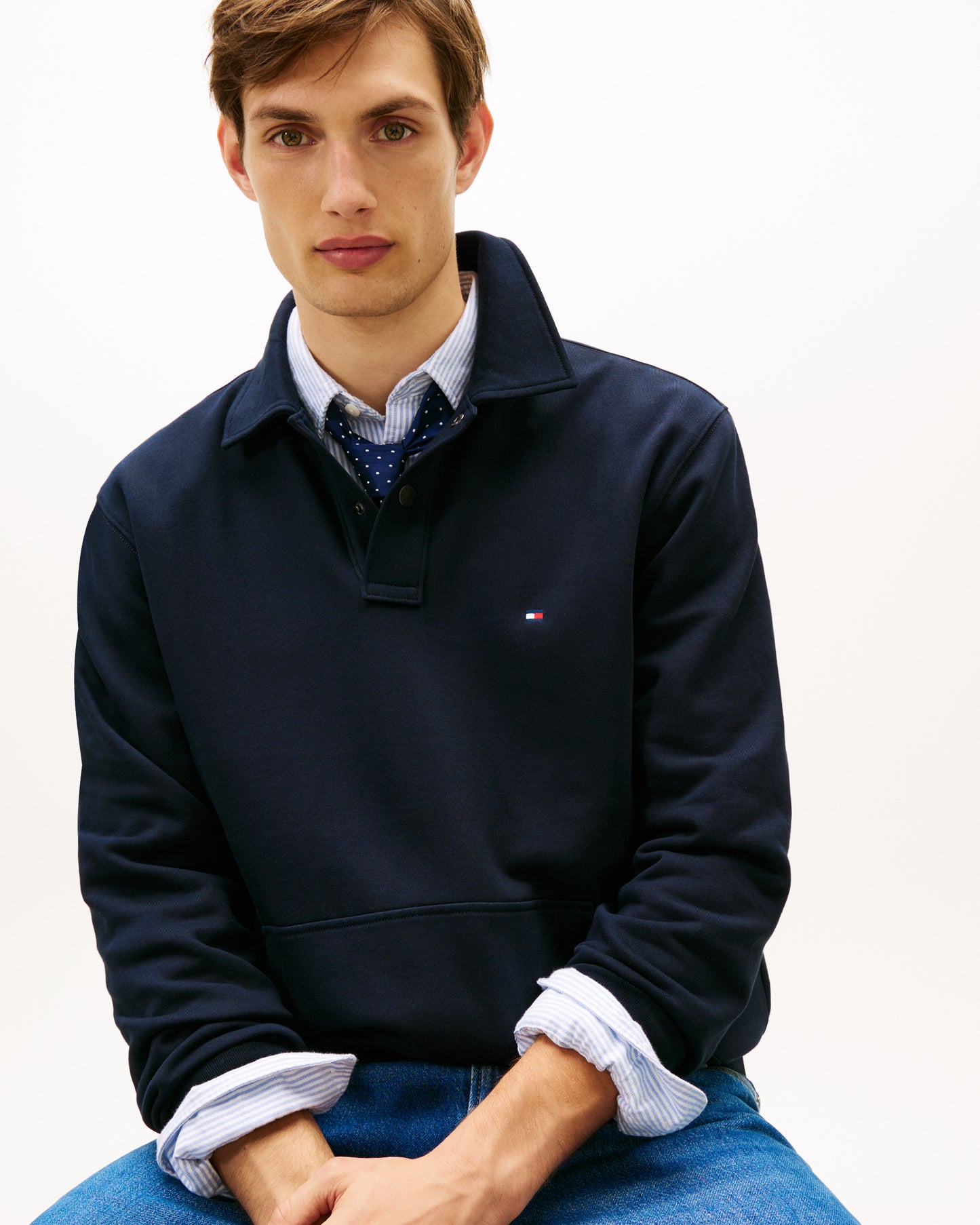 Tommy Hilfiger Essential Terry Mens Polo Snap Sweatshirt - Desert Sky