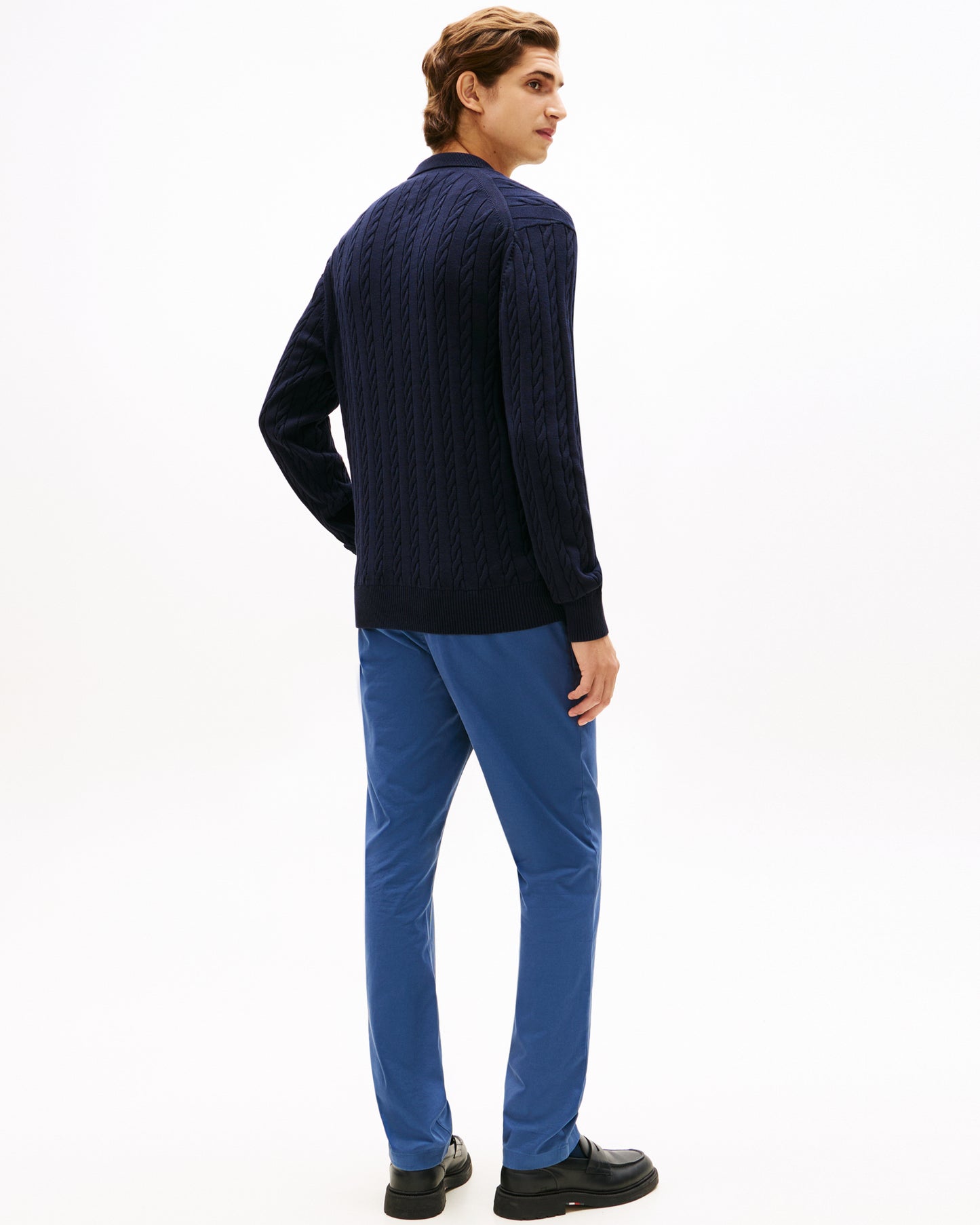 Tommy Hilfiger Classic Cotton Cable Mens Long Sleeve Polo - Desert Sky